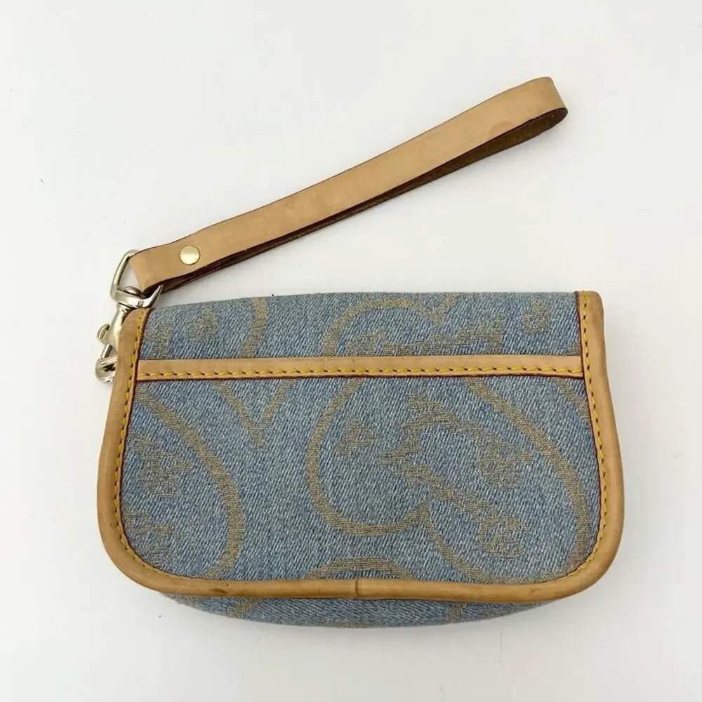 Dooney & Bourke Denim Wristlet Coin Purse Signature Logo Monogram USA Vintage